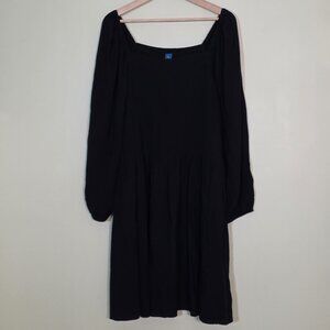 Old Navy Dress Womens 3X Black Square Neck Puff Sleeve Milkmaid Smocked Top Goth